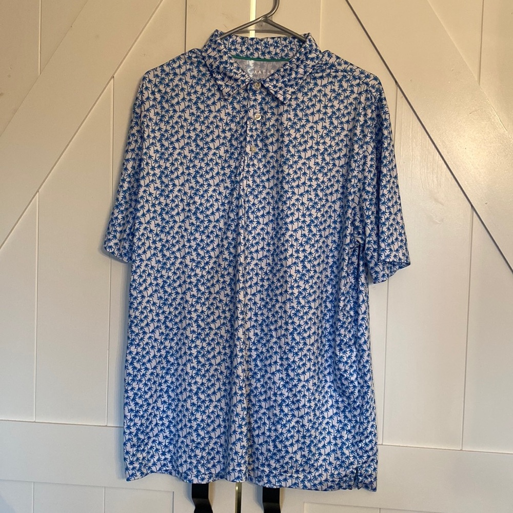 Maelreg Polo - L - Blue Palm Trees.